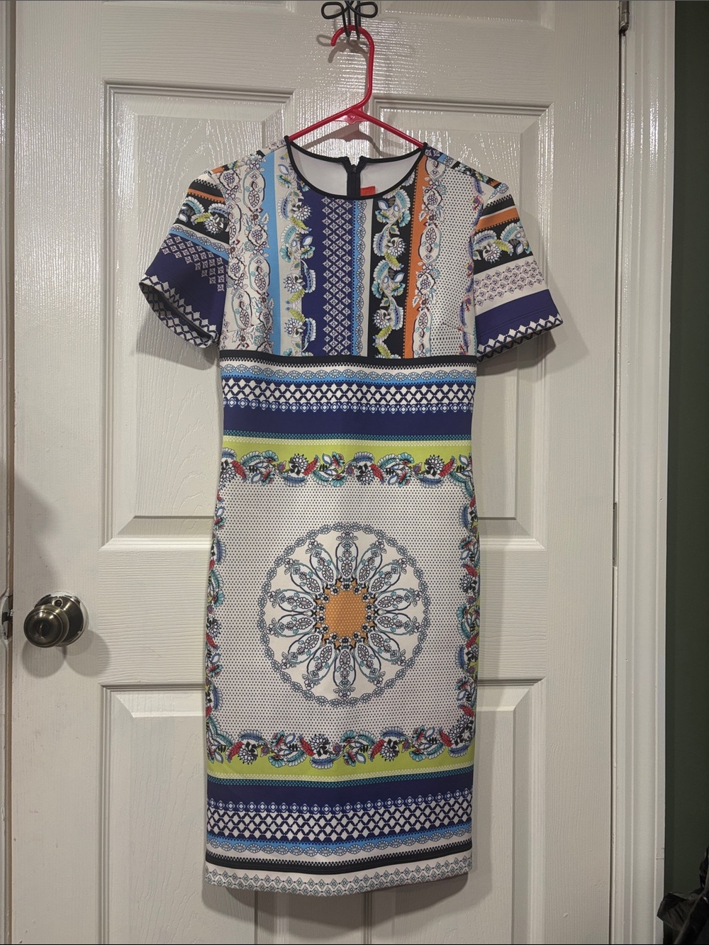 Clover Canyon Navy, White & Yellow Patterned Midi Shift Dress